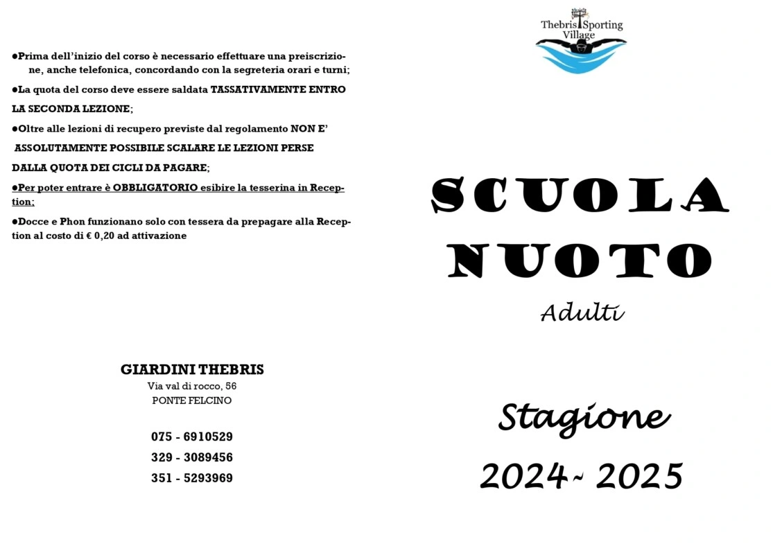 Nuoto adulti. Orari, Prezzi e regolamento - Scarica la brochure completa